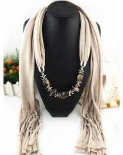 Fashionable Multiple Gems Pendants Exaggerating Scarf Necklace - Khaki