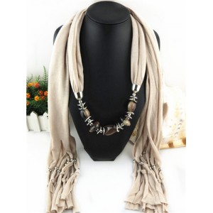 Fashionable Multiple Gems Pendants Exaggerating Scarf Necklace - Khaki