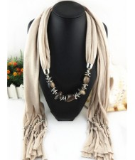 Fashionable Multiple Gems Pendants Exaggerating Scarf Necklace - Khaki