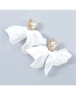 Rhinestone Heart Design Cloth Bow-knot Women Party Fashion Earrings