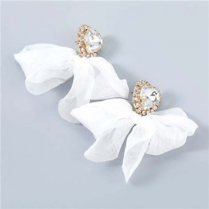 Rhinestone Heart Design Cloth Bow-knot Women Party Fashion Earrings