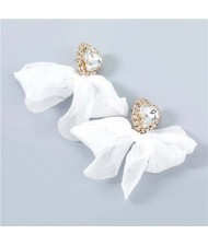 Rhinestone Heart Design Cloth Bow-knot Women Party Fashion Earrings