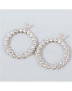 Rhinestone Inlaid Hoop Design Women Party Super Shining Wholesale Costume Earrings - White