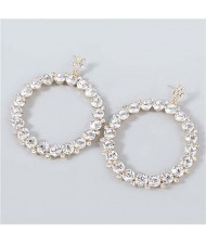 Rhinestone Inlaid Hoop Design Women Party Super Shining Wholesale Costume Earrings - White