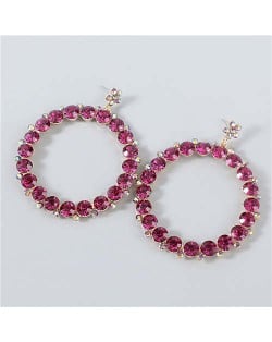 Rhinestone Inlaid Hoop Design Women Party Super Shining Wholesale Costume Earrings - Purple