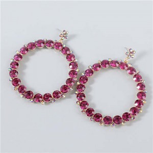 Rhinestone Inlaid Hoop Design Women Party Super Shining Wholesale Costume Earrings - Purple