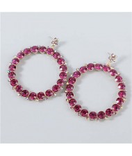 Rhinestone Inlaid Hoop Design Women Party Super Shining Wholesale Costume Earrings - Purple