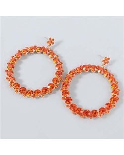 Rhinestone Inlaid Hoop Design Women Party Super Shining Wholesale Costume Earrings - Orange