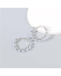 Shining Hoop Rhinestone Inlaid U.S. Fashion Banquet Style Women Wholesale Huggie Earrings - Small Silver