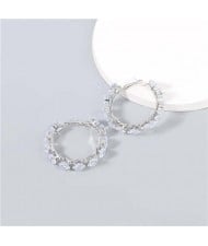 Shining Hoop Rhinestone Inlaid U.S. Fashion Banquet Style Women Wholesale Huggie Earrings - Small Silver