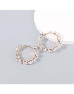 Shining Hoop Rhinestone Inlaid U.S. Fashion Banquet Style Women Wholesale Huggie Earrings - Small Golden