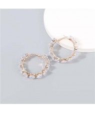 Shining Hoop Rhinestone Inlaid U.S. Fashion Banquet Style Women Wholesale Huggie Earrings - Small Golden