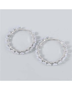 Shining Hoop Rhinestone Inlaid U.S. Fashion Banquet Style Women Wholesale Huggie Earrings - Big Silver