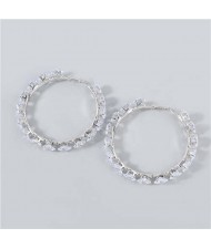 Shining Hoop Rhinestone Inlaid U.S. Fashion Banquet Style Women Wholesale Huggie Earrings - Big Silver