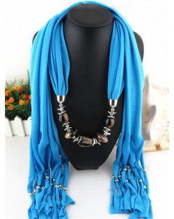 Fashionable Multiple Gems Pendants Exaggerating Scarf Necklace - Blue