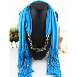 Fashionable Multiple Gems Pendants Exaggerating Scarf Necklace - Blue