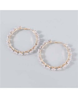 Shining Hoop Rhinestone Inlaid U.S. Fashion Banquet Style Women Wholesale Huggie Earrings - Big Golden