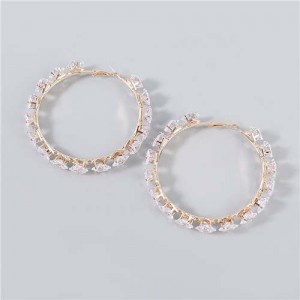 Shining Hoop Rhinestone Inlaid U.S. Fashion Banquet Style Women Wholesale Huggie Earrings - Big Golden