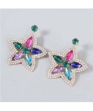 Boutique Fashion Hollow-out Pentagram Shape Rhinestone Super Shining Women Wholesale Earrings - Multicolor