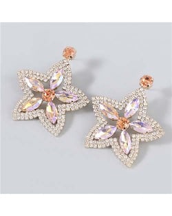 Boutique Fashion Hollow-out Pentagram Shape Rhinestone Super Shining Women Wholesale Earrings - Rose Gold