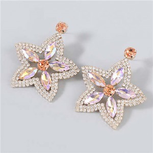 Boutique Fashion Hollow-out Pentagram Shape Rhinestone Super Shining Women Wholesale Earrings - Rose Gold