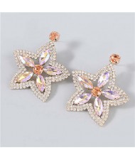 Boutique Fashion Hollow-out Pentagram Shape Rhinestone Super Shining Women Wholesale Earrings - Rose Gold