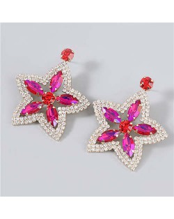 Boutique Fashion Hollow-out Pentagram Shape Rhinestone Super Shining Women Wholesale Earrings - Rose