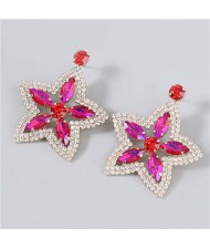 Boutique Fashion Hollow-out Pentagram Shape Rhinestone Super Shining Women Wholesale Earrings - Rose