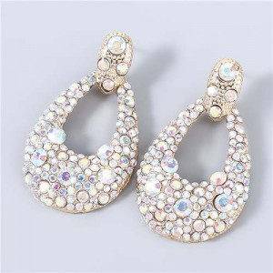 Bohemian Style Wholesale Jewelry Rhinestone Inlaid Geometric Waterdrop Women Statement Earrings - Luminous White