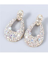 Bohemian Style Wholesale Jewelry Rhinestone Inlaid Geometric Waterdrop Women Statement Earrings - Luminous White