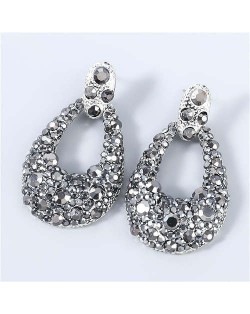 Bohemian Style Wholesale Jewelry Rhinestone Inlaid Geometric Waterdrop Women Statement Earrings - Gun Black