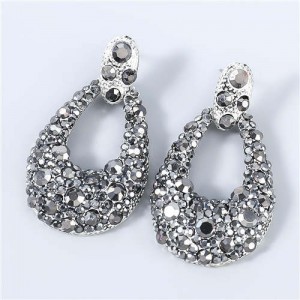 Bohemian Style Wholesale Jewelry Rhinestone Inlaid Geometric Waterdrop Women Statement Earrings - Gun Black
