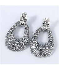 Bohemian Style Wholesale Jewelry Rhinestone Inlaid Geometric Waterdrop Women Statement Earrings - Gun Black