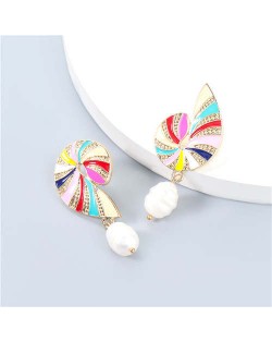 U.S. Vintage Wholesale Jewelry Conch Shape Artificial Pearl Colorful Oil-spot Glazed Women Earrings