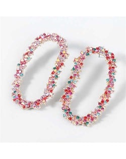 Shining Rhinestone Floral Hoop Design Fashion Women Wholesale Costume Earrings - Multicolor
