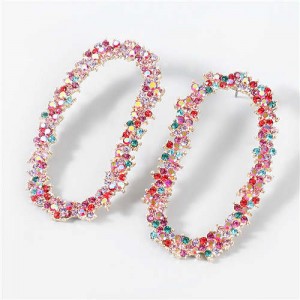 Shining Rhinestone Floral Hoop Design Fashion Women Wholesale Costume Earrings - Multicolor