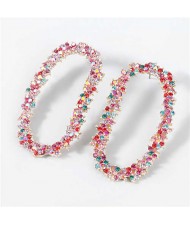 Shining Rhinestone Floral Hoop Design Fashion Women Wholesale Costume Earrings - Multicolor
