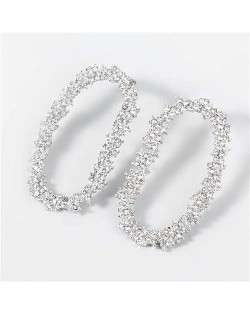 Shining Rhinestone Floral Hoop Design Fashion Women Wholesale Costume Earrings - Silver