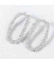 Shining Rhinestone Floral Hoop Design Fashion Women Wholesale Costume Earrings - Silver