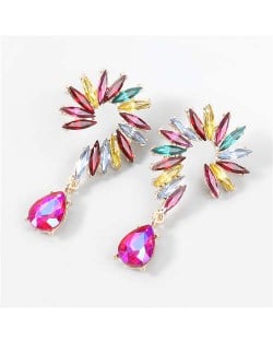 Rhinestone Embellished U.S. Vintage Floral Waterdrop Pendant Wholesale Women Alloy Earrings - Multicolor