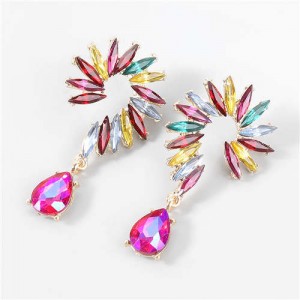 Rhinestone Embellished U.S. Vintage Floral Waterdrop Pendant Wholesale Women Alloy Earrings - Multicolor