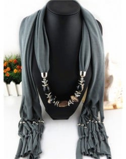 Fashionable Multiple Gems Pendants Exaggerating Scarf Necklace - Gray