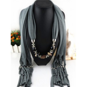 Fashionable Multiple Gems Pendants Exaggerating Scarf Necklace - Gray