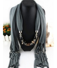 Fashionable Multiple Gems Pendants Exaggerating Scarf Necklace - Gray