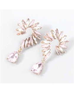 Rhinestone Embellished U.S. Vintage Floral Waterdrop Pendant Wholesale Women Alloy Earrings - Gold Pink