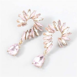 Rhinestone Embellished U.S. Vintage Floral Waterdrop Pendant Wholesale Women Alloy Earrings - Gold Pink