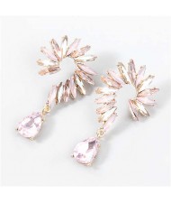 Rhinestone Embellished U.S. Vintage Floral Waterdrop Pendant Wholesale Women Alloy Earrings - Gold Pink