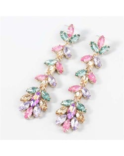 U.S. Fashion Rhinestone Inlaid Floral Design Long Tassel Women Dangle Wholesale Earrings - Multicolor