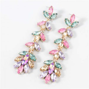 U.S. Fashion Rhinestone Inlaid Floral Design Long Tassel Women Dangle Wholesale Earrings - Multicolor