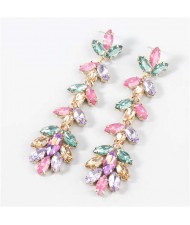 U.S. Fashion Rhinestone Inlaid Floral Design Long Tassel Women Dangle Wholesale Earrings - Multicolor